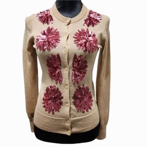 J CREW Fine Knit Merino Wool Jackie Sweater Cardigan with Rose Sequins (S)